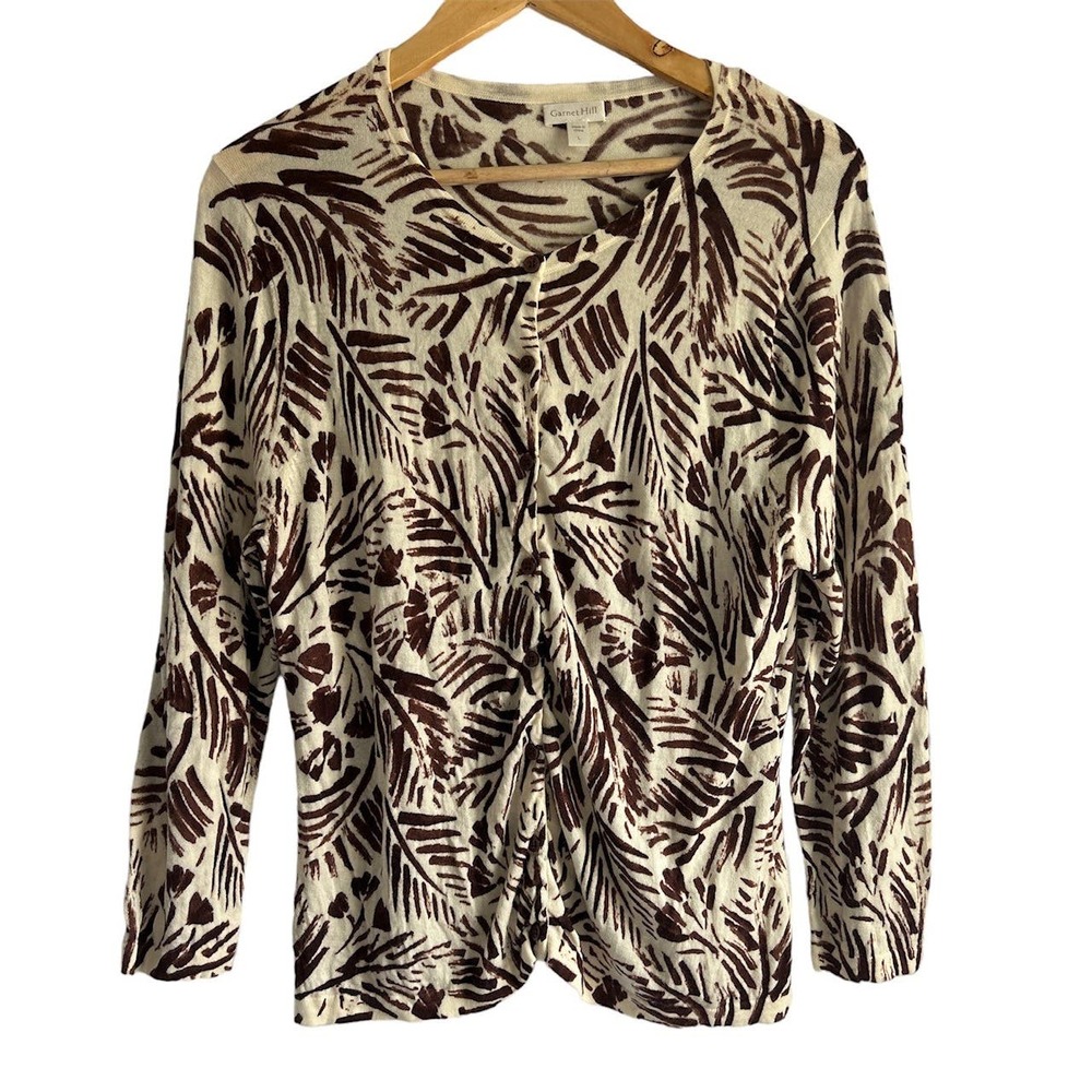 Garnet Hill Sz Large 100% Soft Merino Wool Light Weight Safari Cardigan Sweater